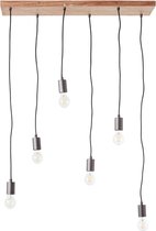 Brilliant lamp, rustieke hanglamp 6 vlams zwart/houtkleurig, 6x A60, E27, 40W, kabel inkortbaar/in hoogte verstelbaar