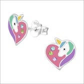 Aramat jewels ® - Zilveren kinder oorbellen eenhoorn emaille 8x9mm
