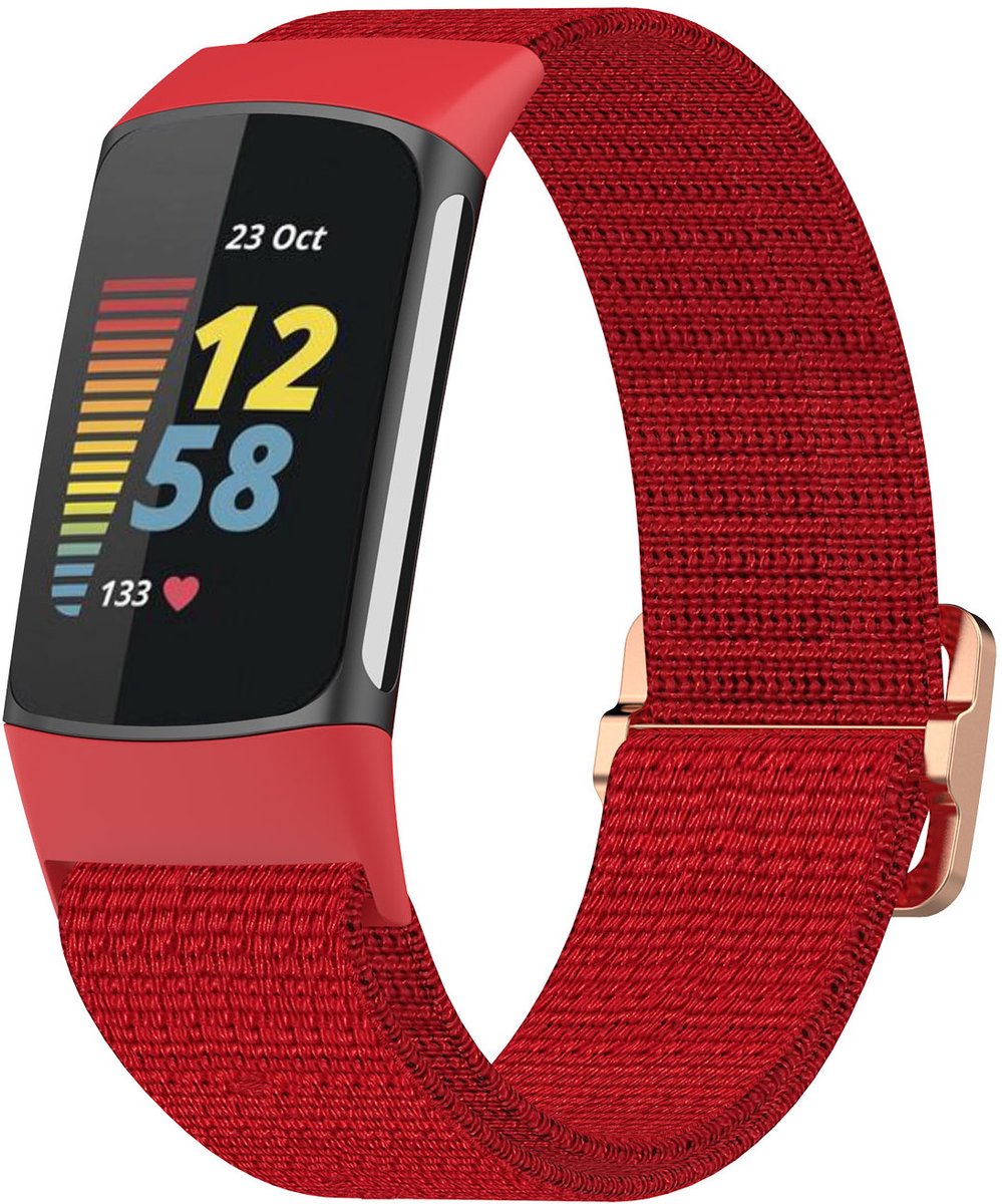 123watches nylon band - rood - - Geschikt voor Fitbit Charge 5 & 6