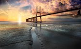 City Bridge Beach Sun Portugal Sunset Photo Wallcovering