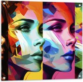Tuinposter – Artistieke Collage van Zijaanzichten van Kleurrijke Vrouwen - 80x80 cm Foto op Tuinposter (wanddecoratie voor buiten en binnen)