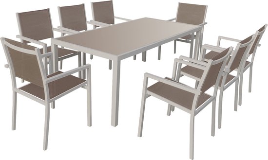 Salon de jardin BARI en textilène taupe 8 places - aluminium taupe.