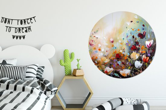 WallCircle - Wall Circle - Wall Circle - Peinture à l'huile - Fleurs - Coloré - Nature - Aluminium - Dibond - 120x120 cm - Intérieur et Extérieur XXL