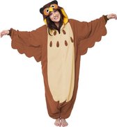 KIMU Onesie uil bruin pak - maat 146-152 - uilenpak jumpsuit pyjama