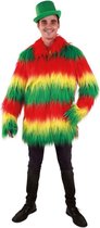 Langharige gekleurde bontjas rood geel groen heren - maat 52-54 L - fake fur jas nepbont pluche reggae Limburg