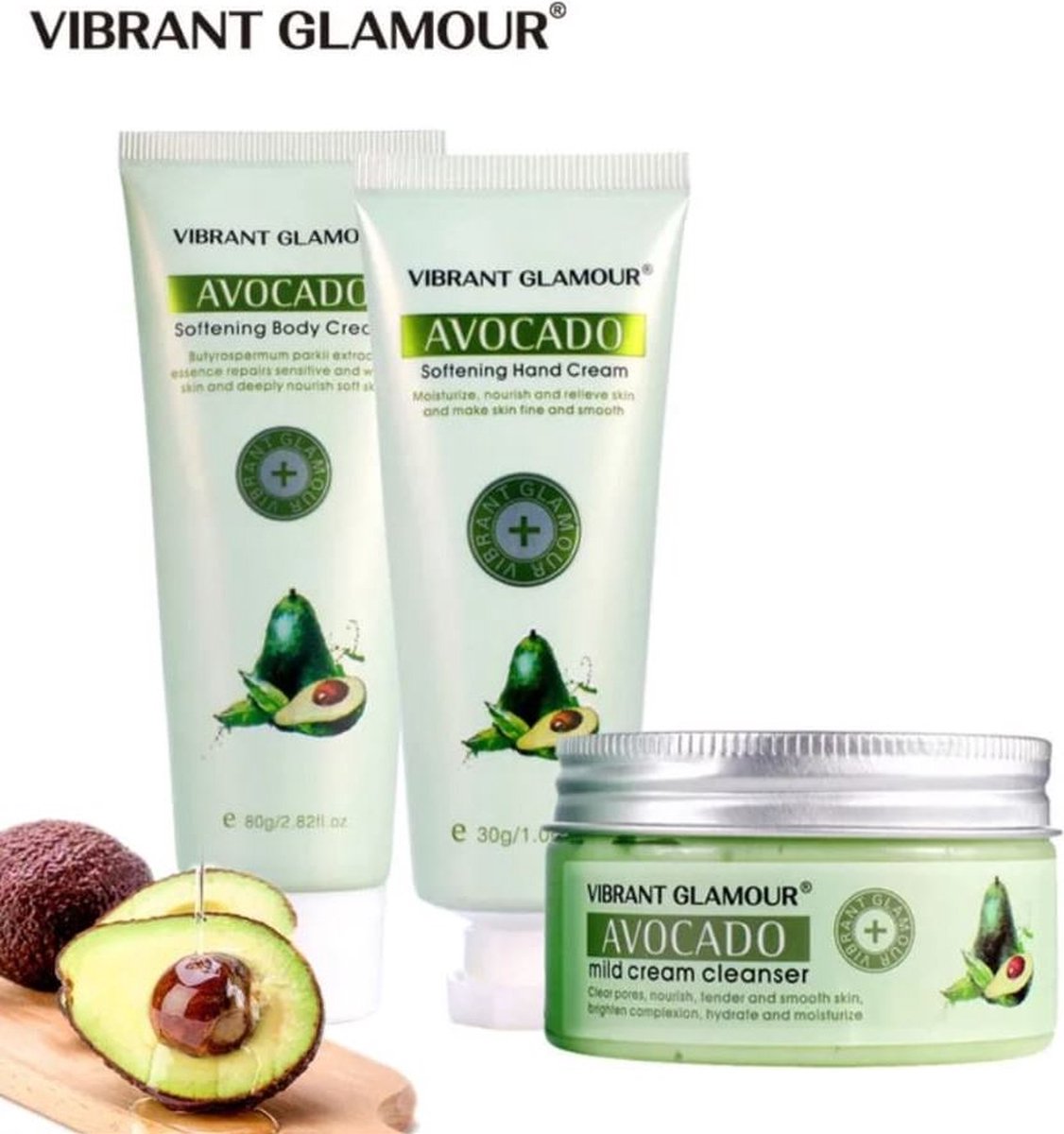 VIBRANT GLAMOUR - Avocado Total bodycare set - Avocado cleanser - Avocado bodylotion - Avocado hand crème - Totaal Set