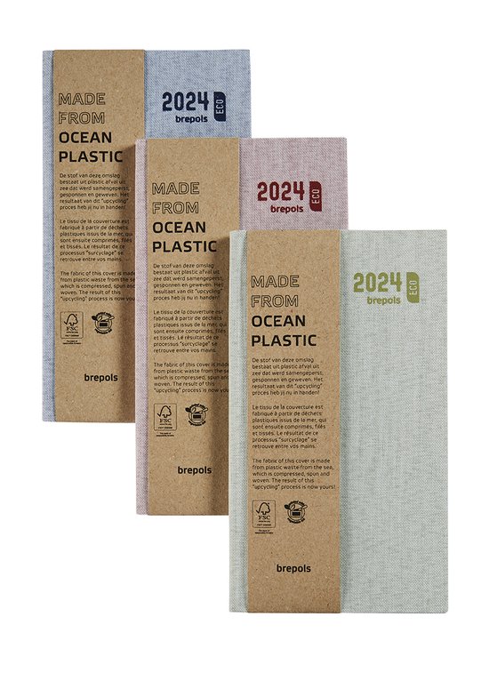 Brepols Agenda 2024 • Interplan Toile Ocean - Made From Ocean Plastic • 6t • Hardcover • 9 x 16 cm • 1week/2 pagina's • Rood