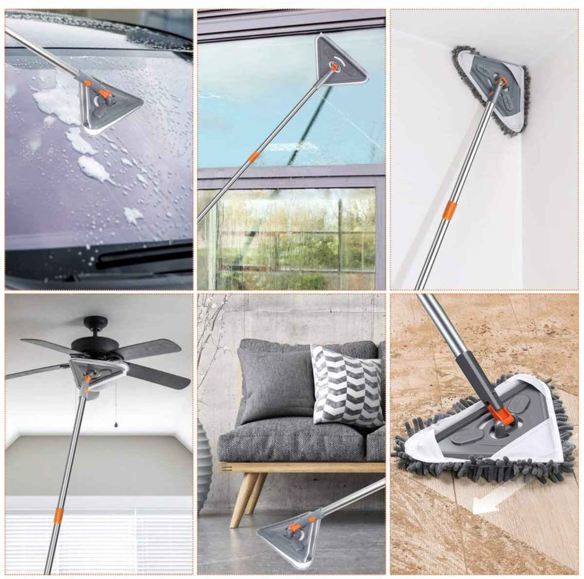 Vloer Mop 3 stks/set Driehoekige 180 ° Roterende Ijzeren Staaf Telescopische Chenille Mini Mop voor Wandraam Auto Keuken Badkamer Groene Mini Mop Kleine Mop Vloer Mops Badkamer Mop