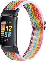 By Qubix - Geschikt voor Fitbit Charge 5 - Fitbit Charge 6 Elastische solo loop nylon bandje - Multicolor - Smartwatch Band - Horlogeband - Polsband