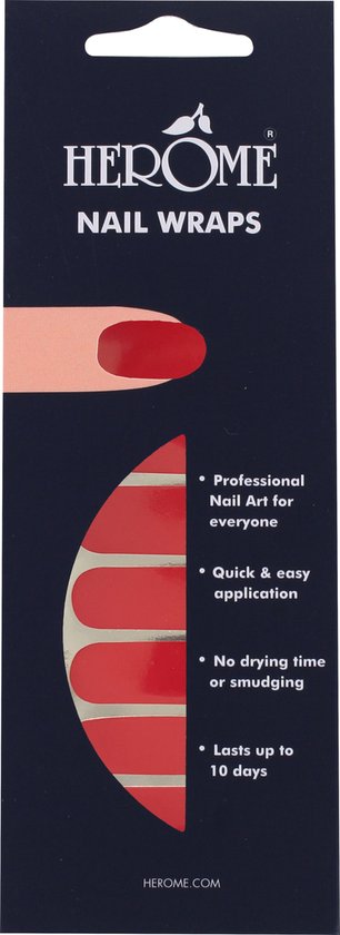 Herome Nail Wraps Red - Nagelstickers - Nail Art - Zonder Droogtijd - 2x10 stickers - Cadeau - Nail art stickers - Nagellak stickers