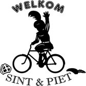 Raam / Muursticker Welkom Sint & Piet op de fiets zwart | Rosami