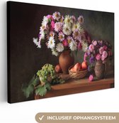 Canvas Schilderij Bloemen - Fruit - Stilleven - Roze - 120x80 cm - Wanddecoratie