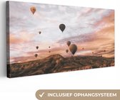 Canvas Schilderij Landschap - Luchtballon - Bergen - Bruin - 40x20 cm - Wanddecoratie