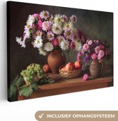Canvas Schilderij Bloemen - Fruit - Stilleven - Roze - 120x80 cm - Wanddecoratie