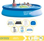 Intex Easy Set Zwembad - Opblaaszwembad - 396x84 cm - Inclusief Onderhoudspakket, Filter, Grondzeil, Solar Mat, Trap en Voetenbad