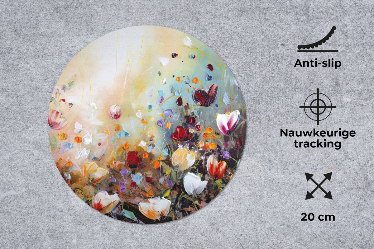 Muismat rond 20x20 cm - Mousepad Olieverf - Bloemen - Kleurrijk - Natuur - Ronde muismatten