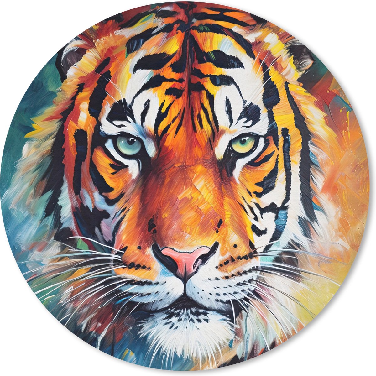 Muismat rond 50x50 cm - Mousepad Tijger - Dieren - Olieverf - Kunst - Ronde muismatten