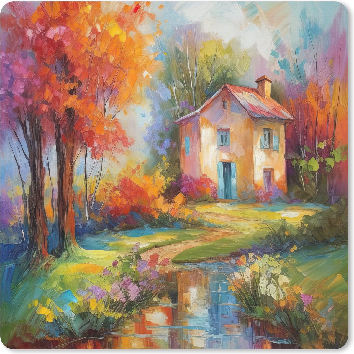 Muismat 20x20 cm - Mousepad Landschap - Kleurrijk - Olieverf - Kunst - Muismatten