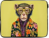 Housse ordinateur 17 pouces - Singe - Animaux - Lunettes - Design - Fleurs - Housse ordinateur - Dimensions intérieures 42,5x30 cm