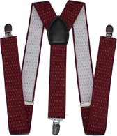 Luxe chique bretels - Bordeaux rood stip wit - Sorprese - zwart leer - 3 extra stevige clips - heren - unisex