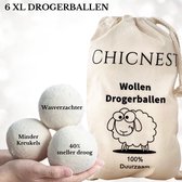 CHICNEST Drogerballen XL - 6 STUKS + opbergzak - wasballen - energiebesparend - wasbollen - droogballen - herbruikbaar - Droogt tot 40% sneller - Wasverzachter - dryer balls - duurzaam - duurzaam drogen - droogbal-