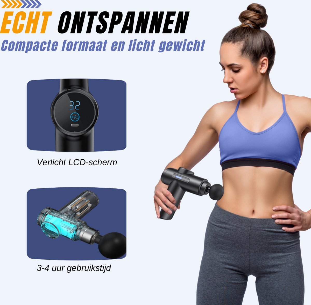 Vertrex SQ-1000 Massage Gun: 32 standen, 10 koppen, compact thumbnail 6