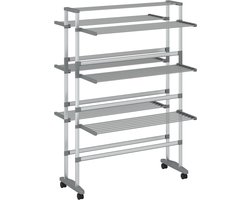 vidaXL - Droogrek - met - wieltjes - 89x64x129 - cm - aluminium