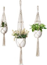 3 stuks macramé plantenhangers, katoenen touw, bloempothouder met kwastjes, boho-decoratie voor binnen en buiten, balkon, wooncultuur, 66 cm/86 cm/104 cm