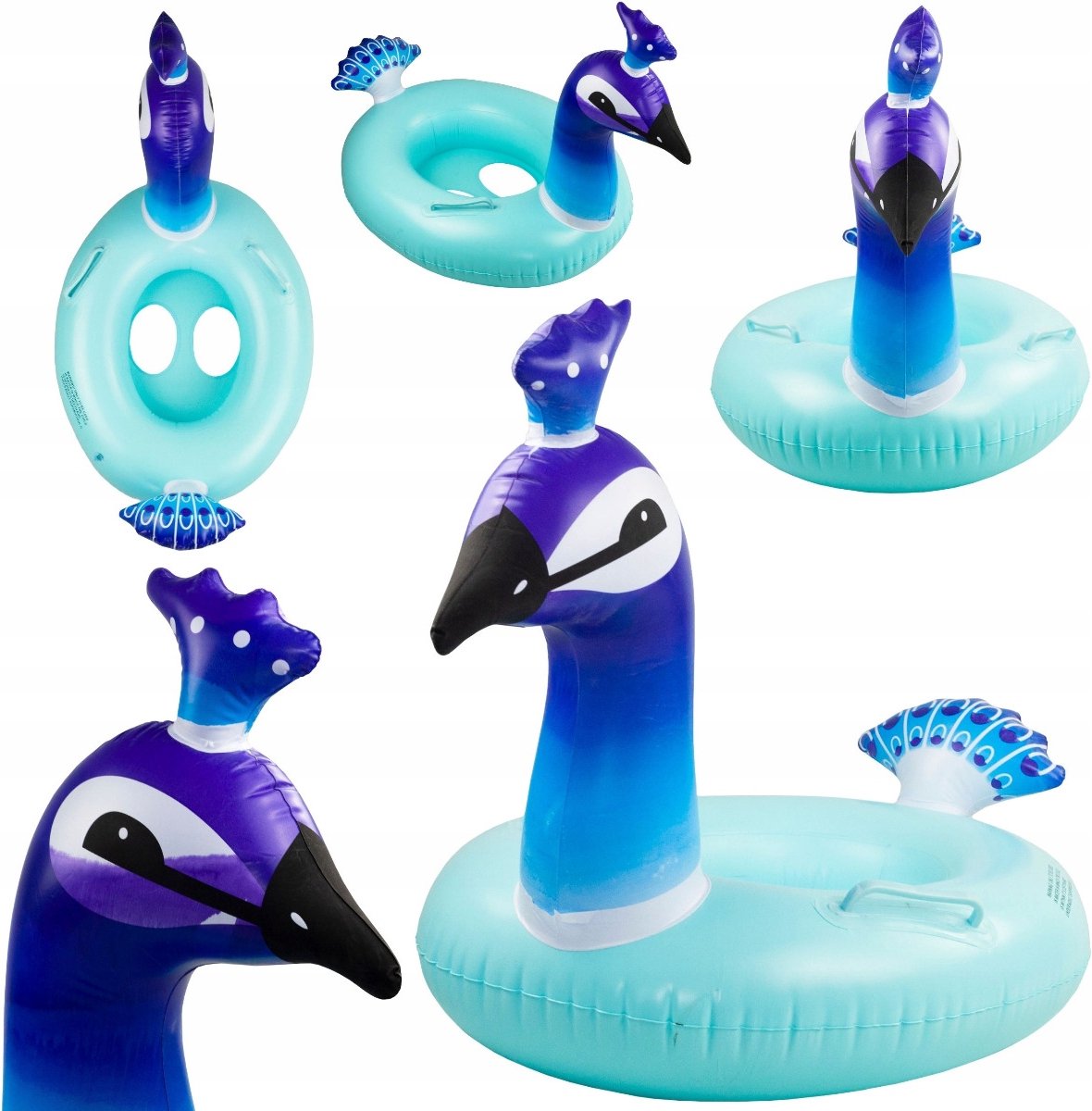 Playos® - Zwemband - Pauw - met Zitje - Handvatten - Blauw/Paars - Peuter en Baby - Zwemring - Babyzwemband - Babyfloat - Zwemtrainer - Opblaasbaar - Zwemstoel - Handvaten