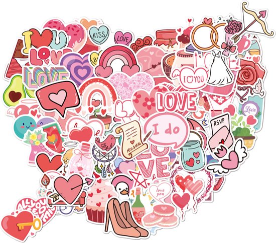 100 Bruiloft & Liefde Stickers voor Decoratie, Trouwalbum, Gastenboek, Laptop etc. Roze – Huwelijk stickers set