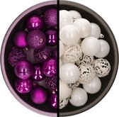 Boules de Noël Decoris - 74x pcs - blanc et violet - 6 cm - plastique