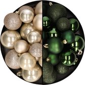 Kerstballen 60x stuks - mix donkergroen/champagne - 4-5-6 cm - kunststof - kersversiering