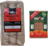 Briquettes de bois - 10 kilos - poêle/cheminée - 32x allume-feu inclus