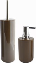 MSV Toiletborstel in houder 38 cm/zeeppompje 260 ml set Moods - kunststof - kastanje bruin
