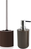 MSV Toiletborstel in houder 38 cm/zeeppompje 260 ml set Moods - keramiek/kunststof - kastanje bruin