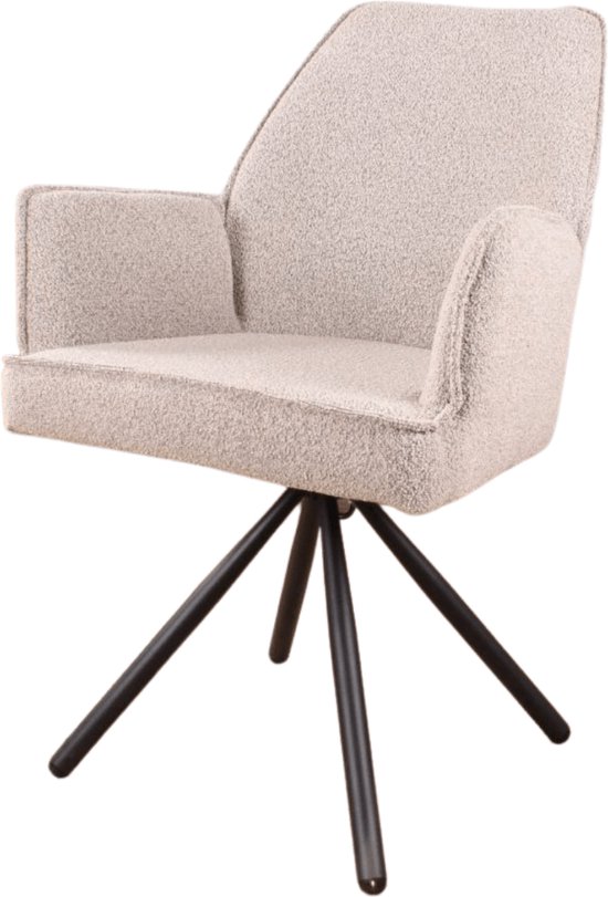 DS4U® Lucio Armstoel Bouclé Beige - Stijlvolle en Comfortabele Eetkamerstoel - Sierlijk Ruitpatroon - Stevige Zwarte Poten - Geschikt voor Industrieel, Modern, Landelijk of Vintage Interieur