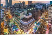 Dibond - Marktje in de Stad tijdens de Zonsondergang - 90x60 cm Foto op Aluminium (Met Ophangsysteem)