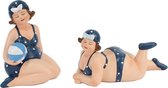 Figurines décoration salon 2 grosses dames - maillot de bain bleu foncé - 11 cm
