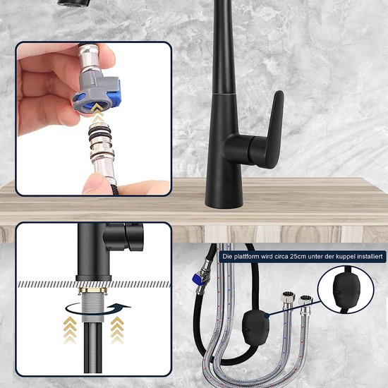 Auralum Flexibele Keukenkraan Met Twee Waterjettypes - 360° Draaibaar, Hoge Druk, Waterbesparend, Grijs - Perfect Voor Spoelbak