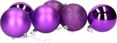 Gerim Kerstballen - 6 stuks - paars - kunststof - mat/glans/glitter - D8 cm