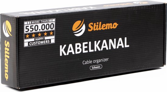Zwarte Stilemo "KABELKANAL" kabel organizer doos met "MORE THAN 550.000 HAPPY CUSTOMERS".