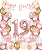 Snoes Ballonnen 19 Jaar Rose Gold White Dots - Compleet Feestpakket met cijfer ballon 19 Jaar - Verjaardag Versiering Slinger Happy Birthday – Folieballon – Latex Ballonnen - Helium Ballonnen - Rose Feestpakket