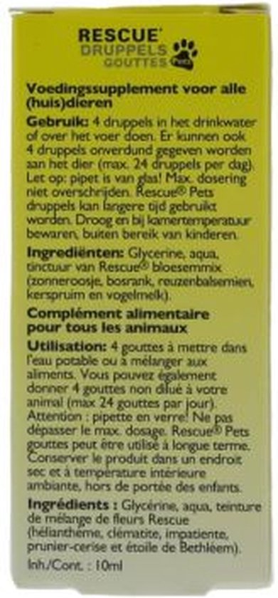 Bach Rescue Remedy Pets Druppels - Dieren Antistressmiddel - 10 ml