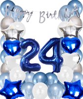 Snoes Ballonnen 24 Jaar Set Mega Blauw Zilver Ballon - Compleet Feestpakket Cijferballon 24 Jaar - Verjaardag Versiering Slinger Happy Birthday – Folieballon – Latex Ballonnen - Helium Ballonnen
