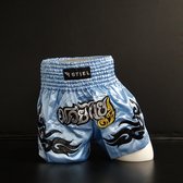 Stiel Muay Thai Short- Broekje - Blauw / Goud / Zilver - L