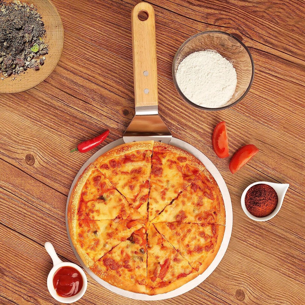Pizzaschep Pizzaschep RVS Rond Pizzaspatel - afbeelding 5