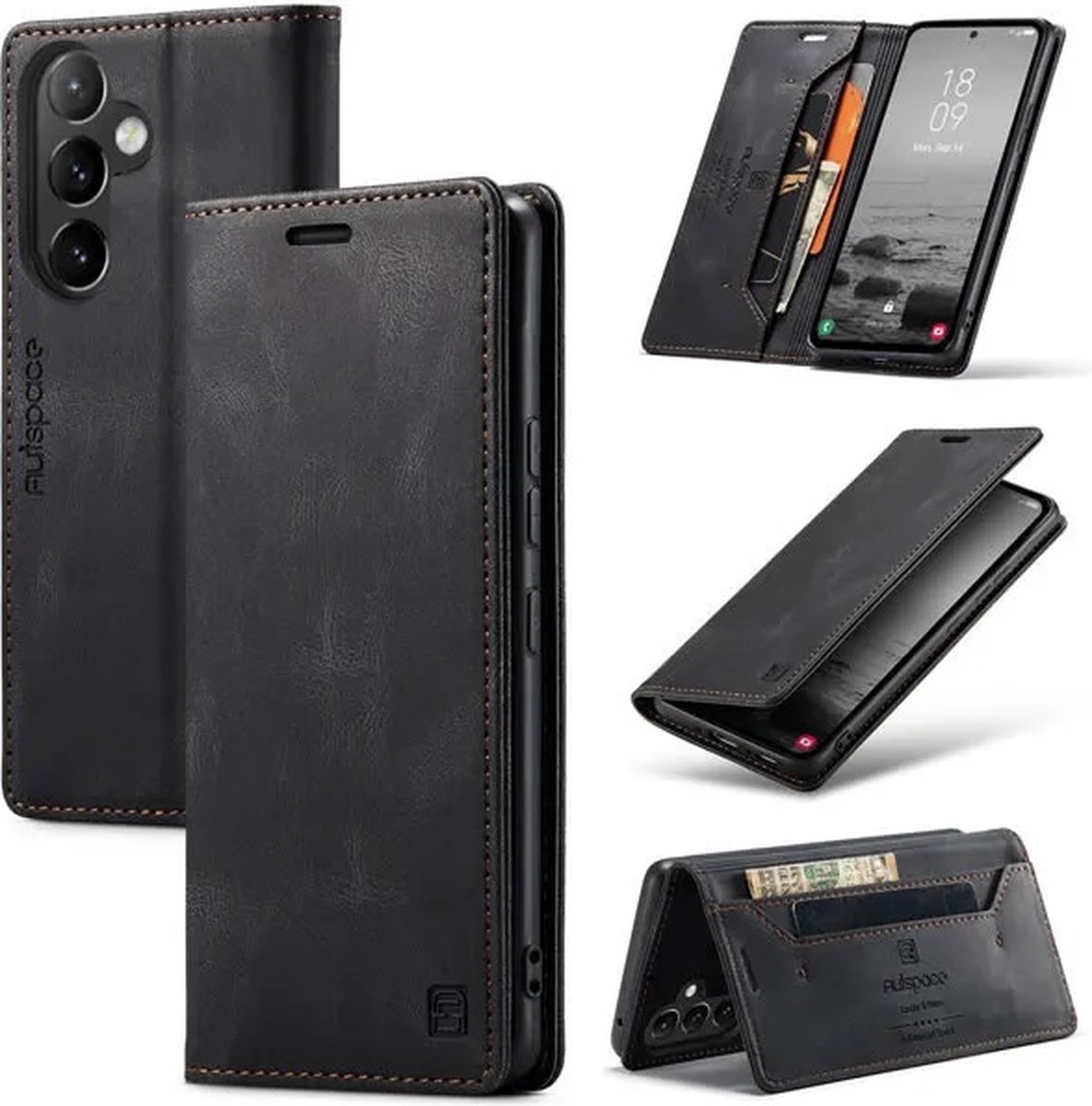 Luxe Flip Case met RFID Bescherming Kaarthouder en Magneetsluiting voor Galaxy A54 (5G) _ Zwart
