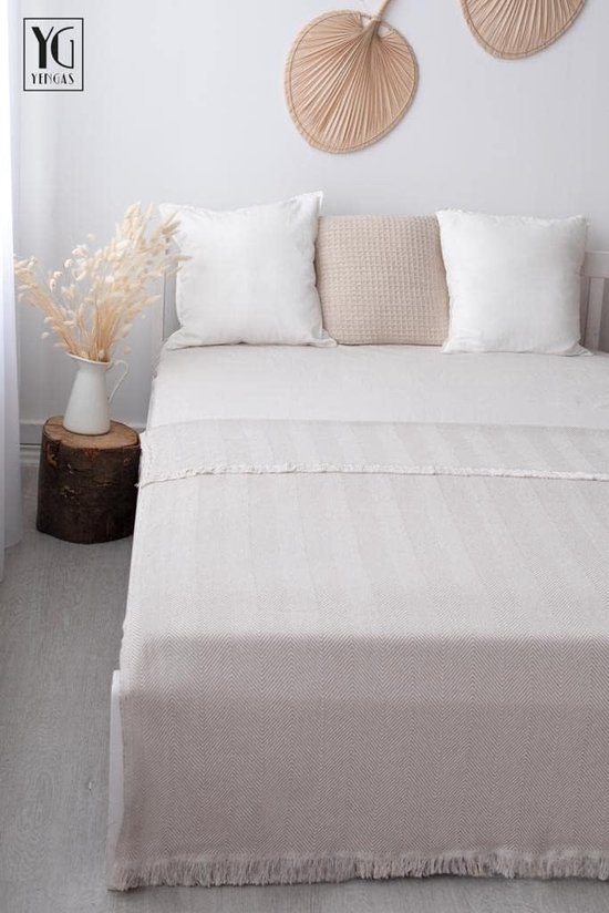 YENGAS Sprei XXL, 200 x 230, grote woondeken, bedsprei, bankdeken, sprei, deken voor bank en bed, allrounderdeken, 85% katoen en 15% gerecycled polyester, grijs, visgraat