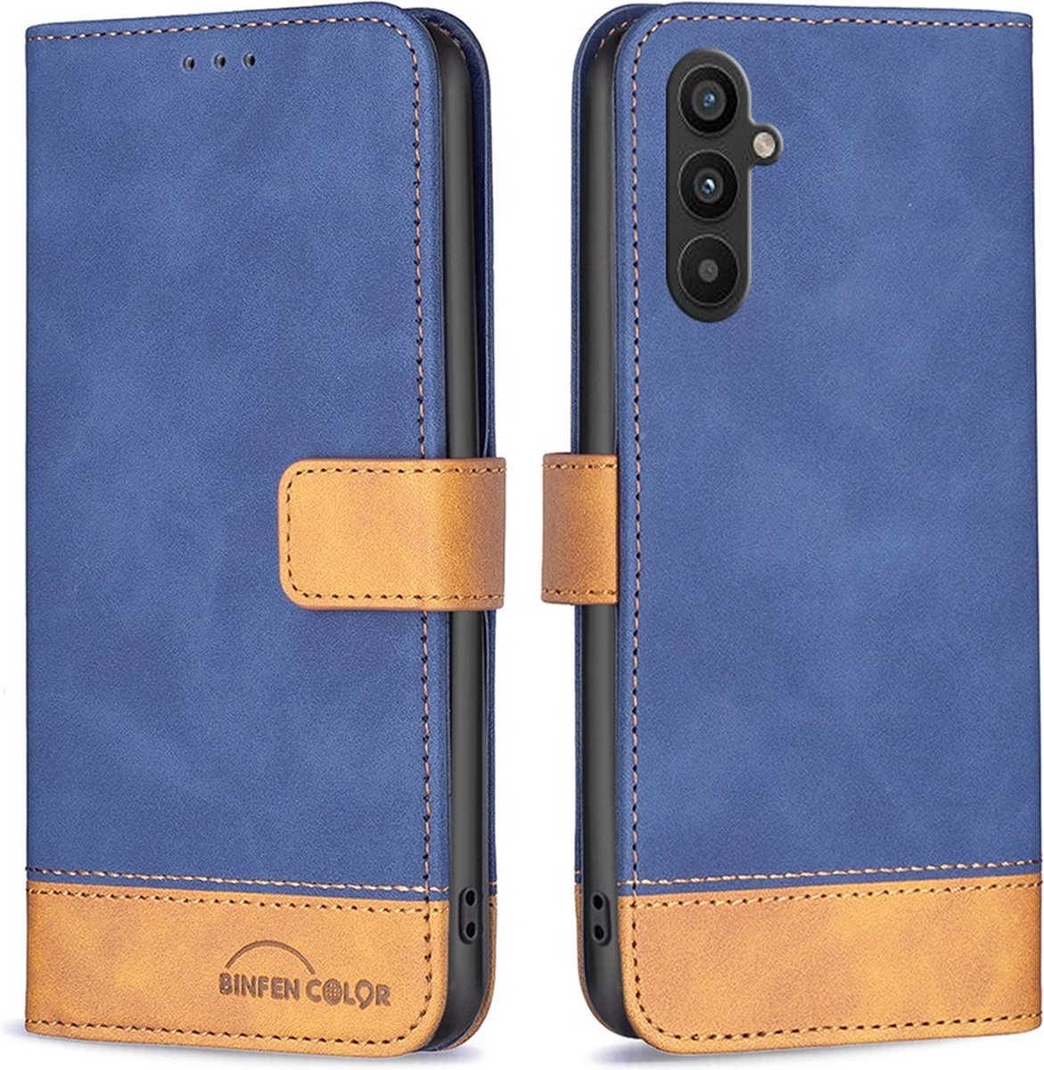BINFEN Color Book Case - Geschikt voor Samsung Galaxy A34 Hoesje - Blauw