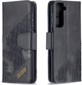 BINFEN Croco Book Case-- Geschikt voor Samsung Galaxy S21 Hoesje - Zwart